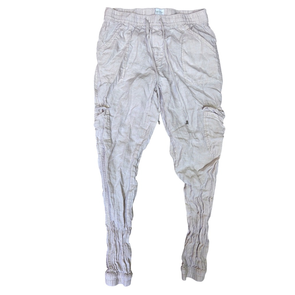 Nicole Miller New York Women Blush Pink 100% Linen Cargo Jogger Pants Size M